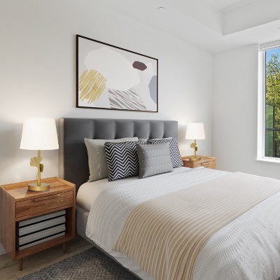 Set of 2 Gold Metal Table Lamps with White Fabric Drum Shades