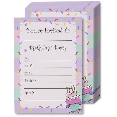 Invitation Cards – 24-Pack Birthday Party Invitation Cards, Fill-in Invitations with Envelopes, Confetti Designs, 5 x 7 Inches