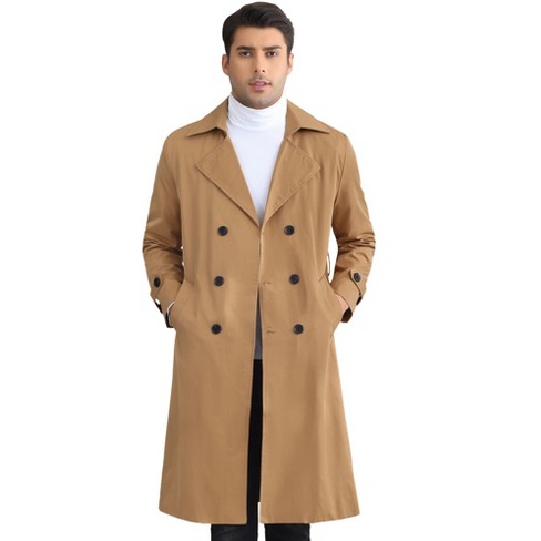 Lars Amadeus Men s Belted Double Breasted Windbreaker Trench Coat Brown Small Target