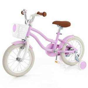 Gymax 14"/16"/18" Kids Bike Bicycle w/ Height Adjustable Handlebar & Seat Removable Basket Training Wheels for 3-5/4-7/4-8 Years Old Pink/Purple - 1 of 4