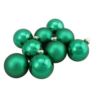 Northlight 2-Finish Glass Christmas Ball Ornaments - 2.5" (60mm) - Pine Green - 9ct - 1 of 3