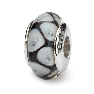 Black Bow Jewelry Black & Gray Dotted Glass Sterling Silver Bead Charm