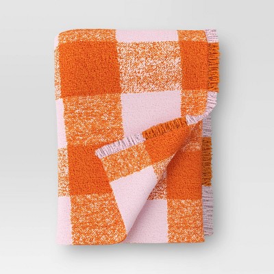 Cozy Woven Check Throw pink/orange - Room Essentials™
