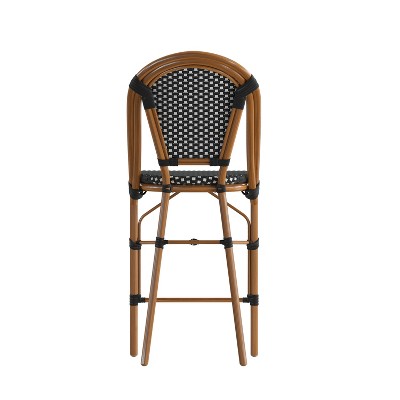 Emma + Oliver 26" Black & White PE Rattan Bistro Counter Stools with Bamboo Metal Frame