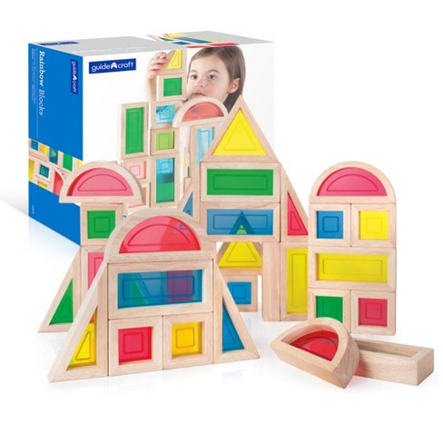 Wooden Rainbow Mirror Blocks Set Baby Toddler Stacking Blocks Toy 7-piece 