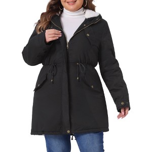 Agnes Orinda Women's Plus Size Drawstring Waist Long Sleeve Warm Barn Jackets with Hooded - 1 of 4