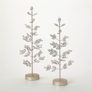 21"H and 18"H Sullivans Jeweled Tree - Set of 2, Christmas Decor, Gold - 1 of 3