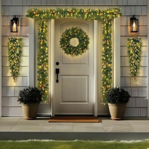 6 Pieces Christmas Decorations with LED Light, Holiday Decoration, Including 2 Garland, 1 Wreaths, 2 Swags, Christmas Decor Set for Front Doors - 1 of 4