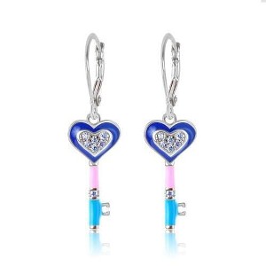 Chanteur Hypoallergenic Kids Jewelry Accessories Heart Key CZ White Gold Palladium Plating Earrings leverback is made from 925 Sterling silver - 1 of 1