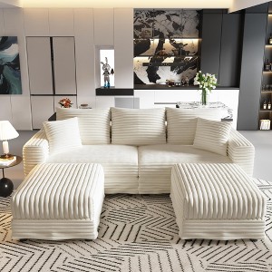 82.7'' Plush Corduroy U-Shaped Sectional Sofas with 2 Movable Ottomans, Deep Seat and Convertible Lounge Chair - 1 of 4