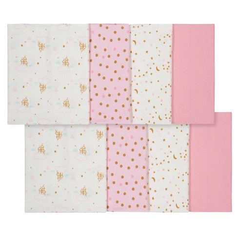 NWT Pink Flowers GERBER BABY GIRL'S 3-Pack Flannel Burp Cloths 