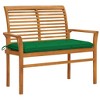 vidaXL Patio Bench with Green Cushion 44.1" Solid Teak Wood - Green - 2 of 4