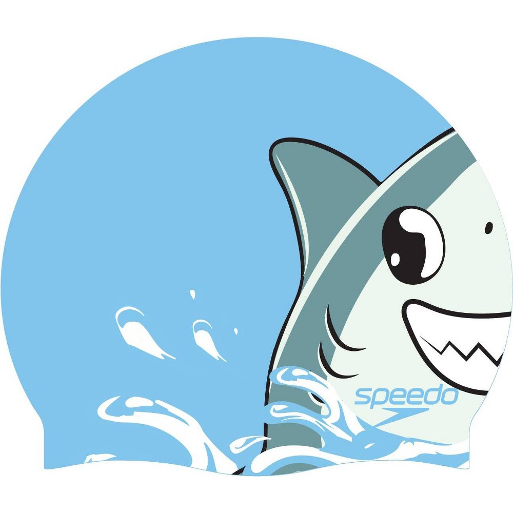 Speedo Kids' Printed Character Silicone Swim Cap - Blue Shark