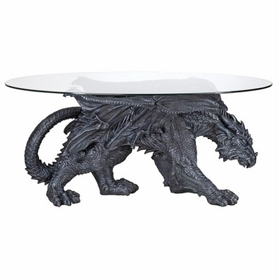 Oval Glass Outdoor Coffee Table with Dragon Design