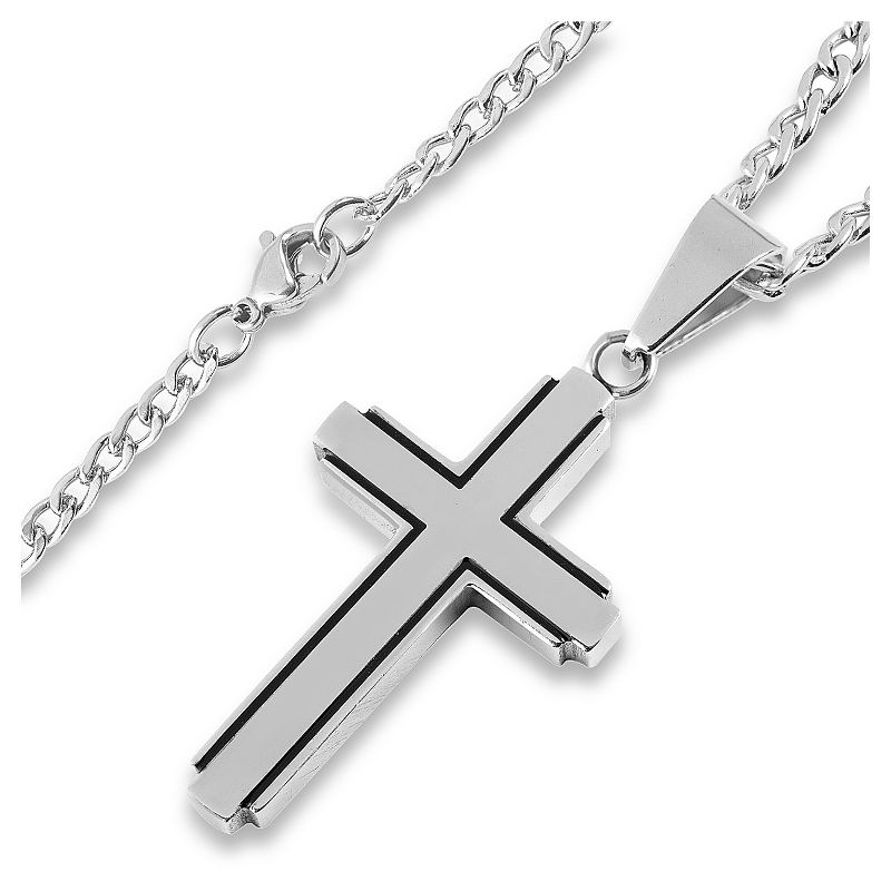 Men's West Coast Jewelry Stainless Steel Black Inlay Cut-out Cross Pendant, 2 of 4