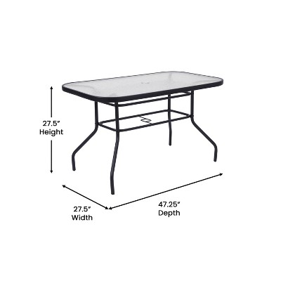Black Steel Frame Rectangular Patio Table with Clear Glass Top