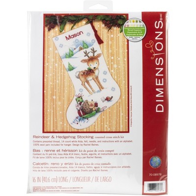 Dimensions Counted Cross Stitch Kit 16" Long-Reindeer Hedgehog Stocking (14 Count)