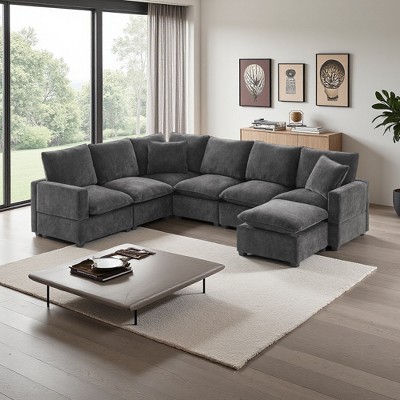 110" Chenille U-Shaped Modular Sectional Sofa, 7-Seat Design