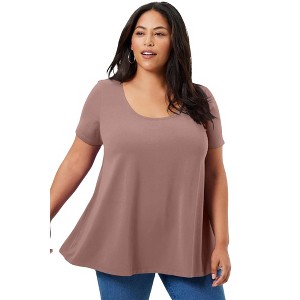 June + Vie by Roaman's Women's Plus Size Short-Sleeve Swing One + Only Tee - 1 of 4