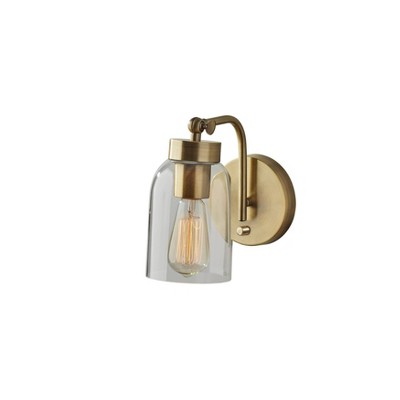 Mid-Century Modern Antique Brass Wall Sconce with Clear Glass Shade
