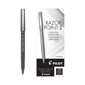 Pilot Razor Point II Super Fine Line Porous Point Pen, Stick, Ultra-Fine 0.2 mm, Black Ink, Black Barrel, Dozen - 1 of 4