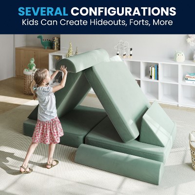 Sage Velvet Six-Piece Modular Kids Play Couch