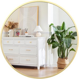 Bathroom Mirror, Rounded Corner Metal Framed Rectangular Vanity Mirror, Hangs Horizontally or Vertically - 1 of 4