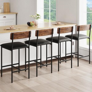 Bar Stools Set of 4, 37 Inch Barstools With Metal Legs PU Seats Chairs With Footrest Breakfast Bar Stools for Dining Room, Kitchen, Party - 1 of 4