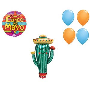 LOONBALLOON Fiesta Theme Balloon Set, 38 Inch Fiesta Cactus Balloon, Cinco de Mayo Celebration Balloon, 4xpcs Latex Balloons - 1 of 1