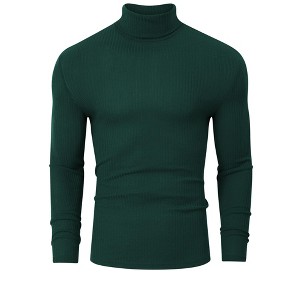 Men's Stretch Muscle Tshirts Turtleneck Long Sleeve Knit Tees Casual Slim Fit Basic Shirt Tops - 1 of 4