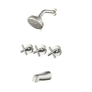 Cobbe Shower Faucet Set with 10 Settings Modes Overhead Spray and Tub Spout 3-Handle Wall-Mounted Shower System in Brushed Nickel - 1 of 4