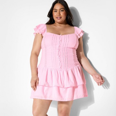 Women's Drop Waist Ruffle Sleeve Mini Skater Dress - Wild Fable™ Light Pink