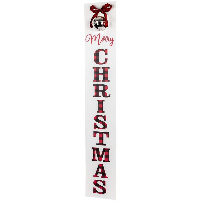Northlight 35" Plaid "Merry Christmas" Porch Board Sign Decoration with Large Jingle Bell, 3 of 7