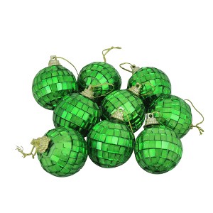 Northlight Mirrored Disco Ball Christmas Ornaments - 1.5" (40mm) - Green - 9ct - 1 of 2