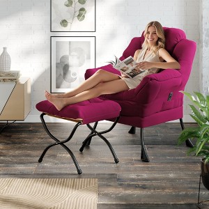Lazy Chair with Ottoman, Lazy boy Chairs Armchair Accent Comfy Modern with Side Pocket, Folding Footrest Stool Set - 1 of 4