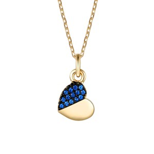 Guili Children's 14K Yellow & Black Gold Plated Heart Pendant Necklace with a Stunning Blue or Red Cubic Zirconia in a Secure Bezel Setting - 1 of 2