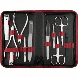 12 - Piece Manicure Set for Women Men, Professional Grooming Kit with Genuine Leather Case, Glass Nail File, German Quality Multicolor Standard - 1 of 4