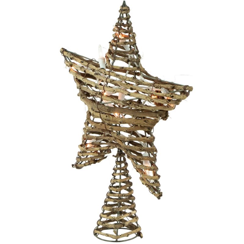 Northlight 11" Lighted Rattan Twigs Star Christmas Tree Topper- Clear Lights, White Wire, 3 of 6