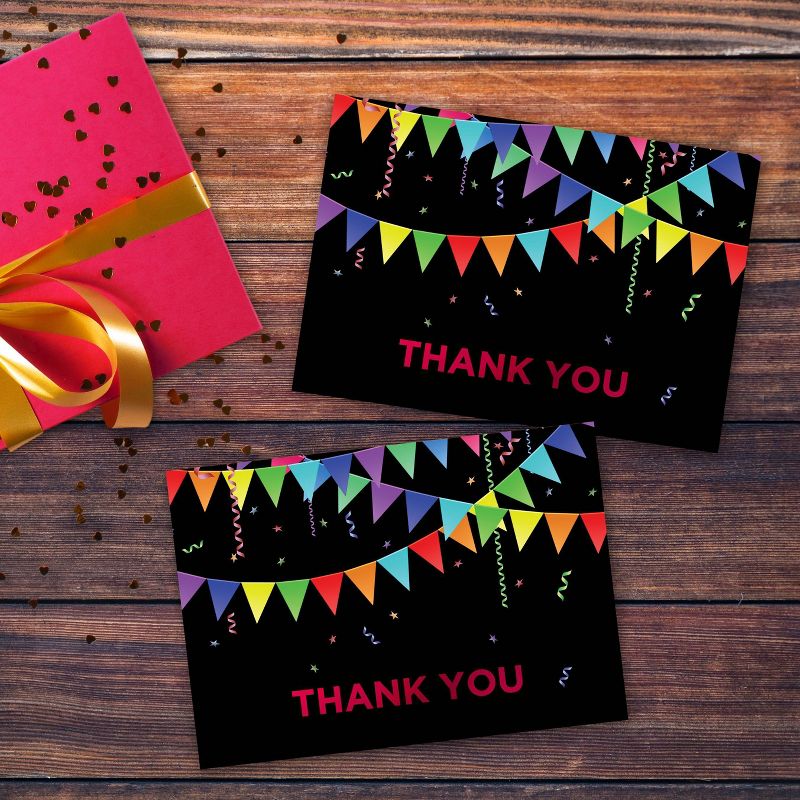 50ct Rainbow Pennant Red Foil Thank You Note Card &#38; Envelopes, 3 of 4