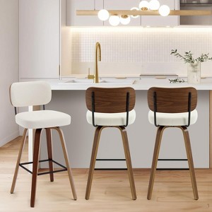 Bekrvio 26"/29" Mid-Century Modern Swivel Bar Stools Set of 1/2/3/4- Faux Leather Upholstered with Back and Bent Wood Legs,Ideal for Kitchen Island - 1 of 4
