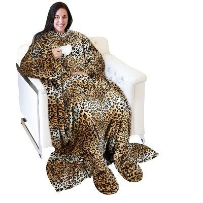 Catalonia Fleece Wearable Blanket with Sleeves and Foot Pockets, Micro Plush Wrap Sleeved Throw Blanket Robe, Super Fuzzy Cozy TV Blanket Throw, Gift