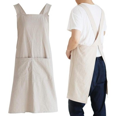 Cook with Style: Unisex Japanese Linen Crossback Apron - Charming Design with Convenient Pockets for an Enjoyable Baking Experience