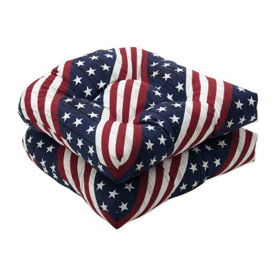 2pc Outdoor/Indoor Seat Cushion Set Major Americana Red - Pillow Perfect: Weather-Resistant, Fade-Resistant, Polyester Fiber Fill