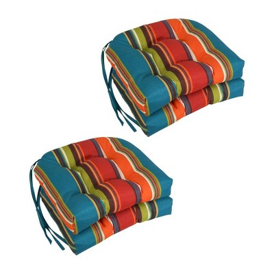 Blazing Needles, 16-inch Spun Polyester Patterned Outdoor U-shaped Tufted Chair Cushions (Set of 4)