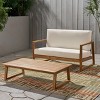 Christopher Knight Home Hazel Outdoor Acacia Wood Loveseat and Coffee Table Set with Cushions - 2 of 4
