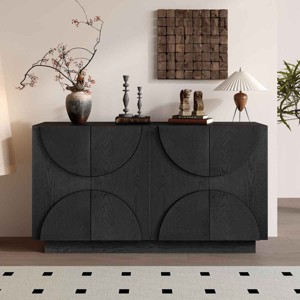Modern 4-Door Cabinet with Semi-Circular Handles, Cabinet with Adjustable Shelves, Wood Storage Cabinet with Veneer Finish-Coolbibila - 1 of 4