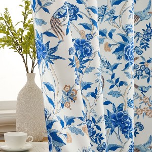 HLC.ME Scarlet Floral & Birds Patterned Window Back Tab Rod Pocket Curtains - Light Blocking Window Panels, Set of 2 - 1 of 4
