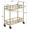 Rolling Bar Cart, 2-Tier with Mirrored Shelves, Wine Rack & Glass Holder, Compact Mobile Bar Cart for Home, Gold Finish - 3 of 3
