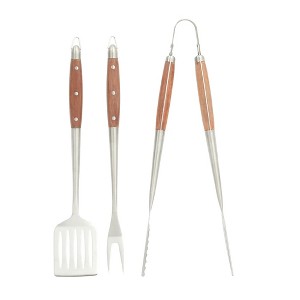 Sur La Table Kitchen Essentials Family Cookout Heavy Duty Stainless Steel Grilling Tool Set W/ Wooden Handles, Tongs, Slotted Turner, and Fork Set - 1 of 4