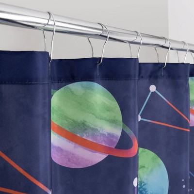 Starry Night Kids' Blue Polyester Fabric Shower Curtain